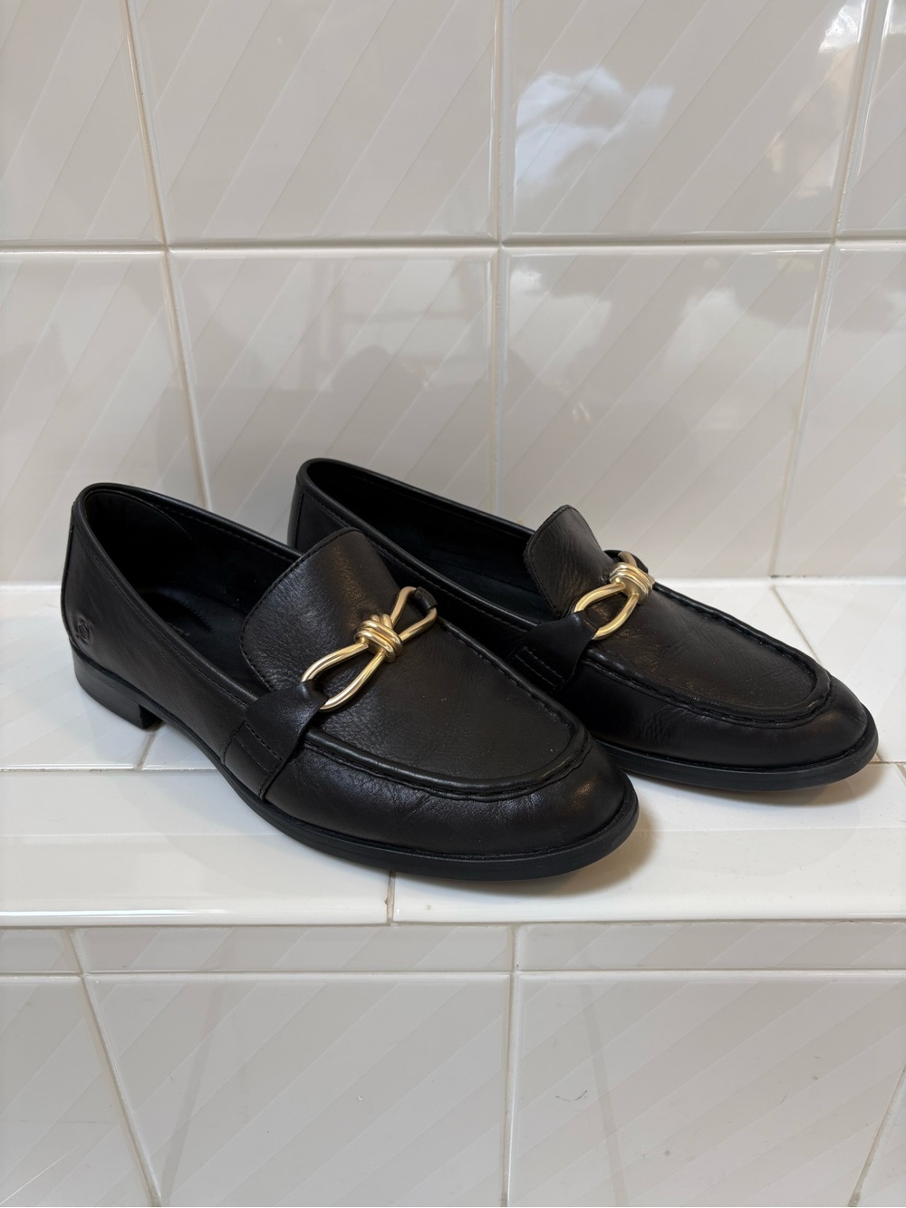 Born Caley Black Leather Loafer with Gold Knot Bit Accent - Picture 3 of 10